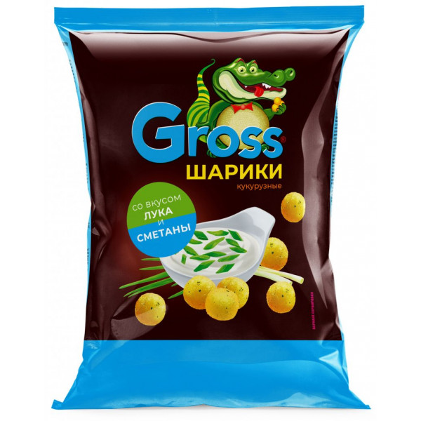 Купить Шарики кукурузные со вкусом лука и сметаны "Gross" 60гр Купить Шарики кукурузные со вкусом лука и сметаны "Gross" 60гр