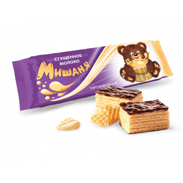 Купить 0041 Торт вафельный "Мишаня" со сгущенным молоком 220гр/12 Купить 0041 Торт вафельный "Мишаня" со сгущенным молоком 220гр/12