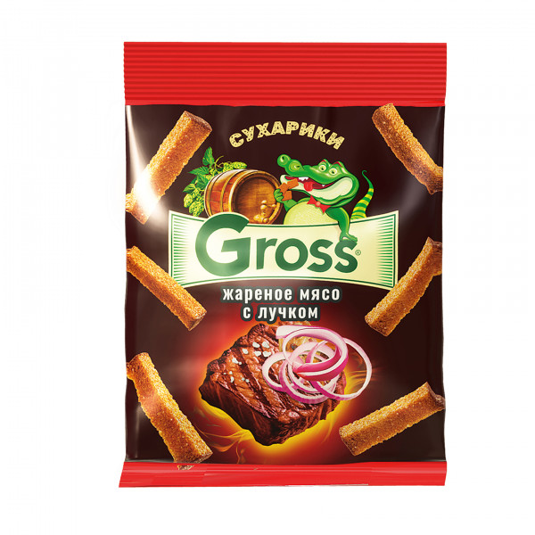 Купить Gross сухарики со вкусом жареного мяса с лучком 40гр/60 Купить Gross сухарики со вкусом жареного мяса с лучком 40гр/60