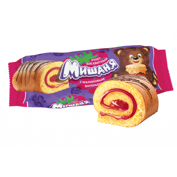 Купить Рулет бисквитный "Мишаня" с малиновым вареньем 160гр Купить Рулет бисквитный "Мишаня" с малиновым вареньем 160гр