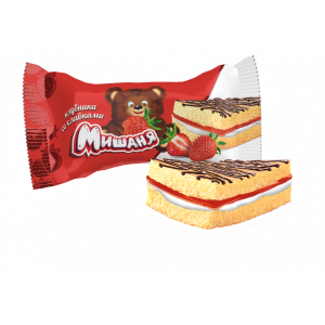 Бисквитное пирожное "Мишаня" клубника со сливками 1,75кг