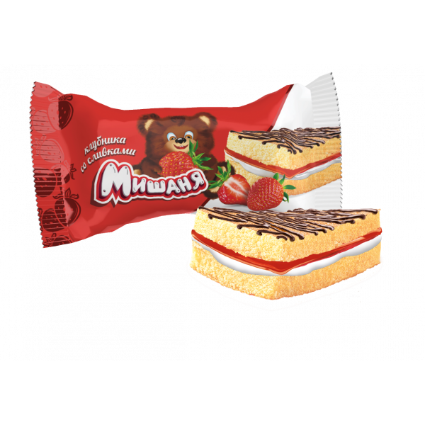 Купить Бисквитное пирожное "Мишаня" клубника со сливками 1,75кг Купить Бисквитное пирожное "Мишаня" клубника со сливками 1,75кг