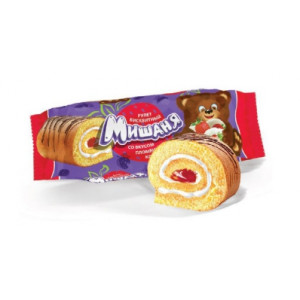 Рулет бисквитный "Мишаня" со вкусом пломбира и клубники 160гр