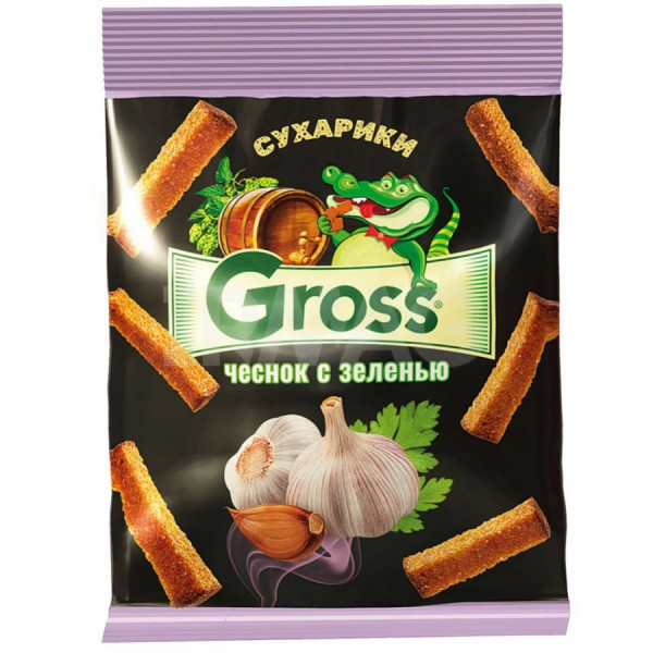 Купить Gross сухарики со вкусом чеснока с зеленью 40гр/60 Купить Gross сухарики со вкусом чеснока с зеленью 40гр/60