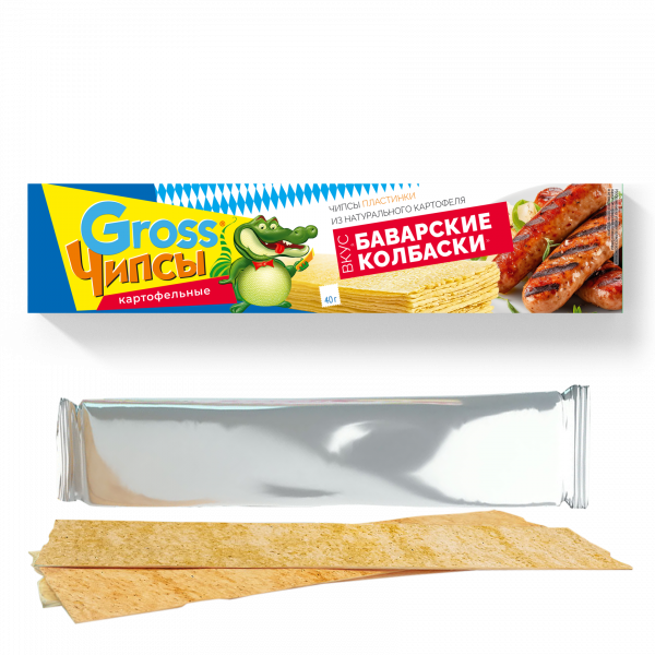 Купить Чипсы "Gross" со вкусом баварских колбасок 40гр/25 Купить Чипсы "Gross" со вкусом баварских колбасок 40гр/25